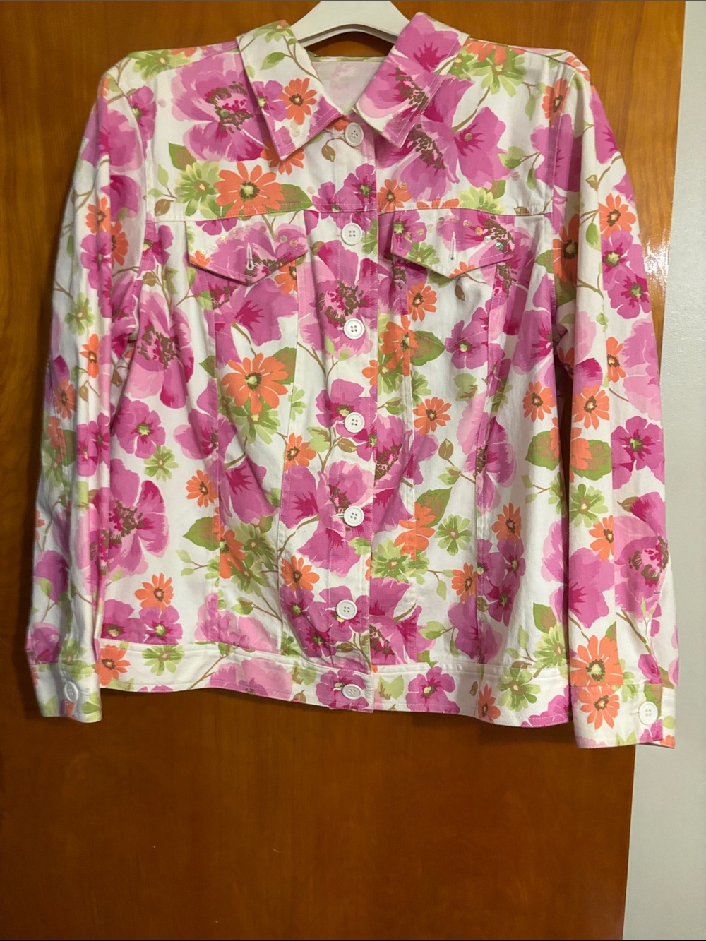 Liz Claiborne Pink and Orange Floral Button-Front Shirt Jacket